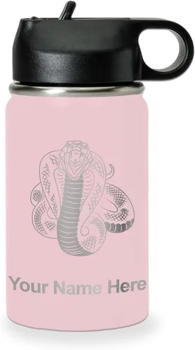 Vista 78 de LaserGram Botella de agua personalizada, serpiente de cobra, acero inoxidable de doble pared aislada al vacío con popote superior, regalo grabado