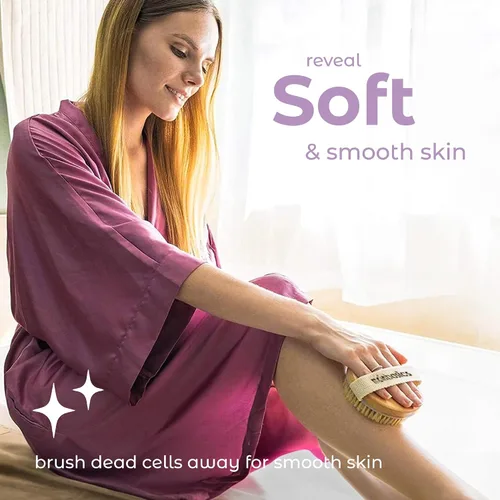Vista 7 de MainBasics Cepillo corporal de cepillado en seco para drenaje linfático, piel seca, celulitis, circulación sanguínea con cerdas naturales