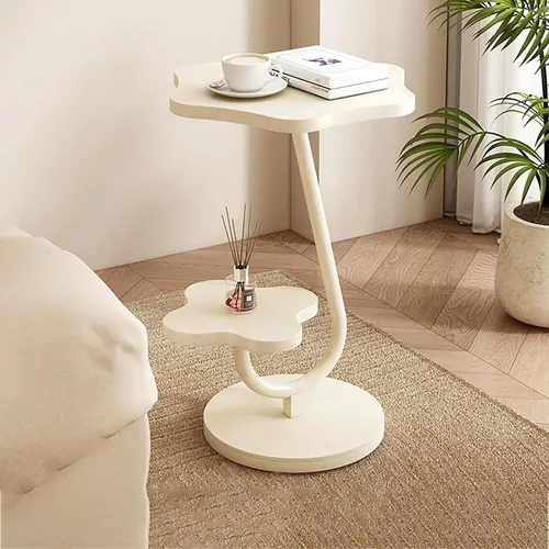 Vista 6 de Gdrasuya10 Mesa auxiliar con forma de flor para sofá, mesa auxiliar de 2 niveles, mesa de sofá blanca, bandeja de sofá, mesa auxiliar linda, mesa