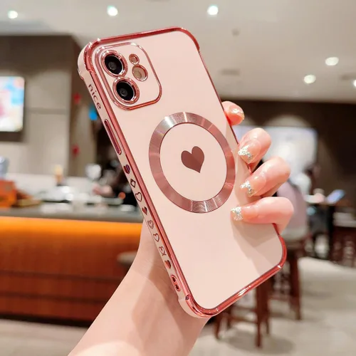 Vista 7 de DEFBSC Compatible con iPhone 12, funda de corazón con borde galvanizado, protección completa de la cámara, esquinas reforzadas elevadas, cubierta