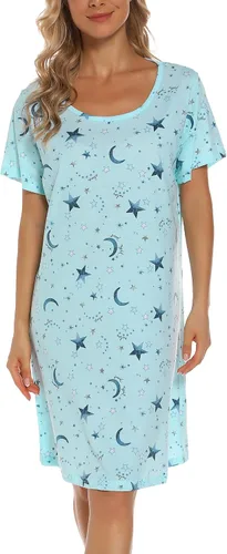 Vista 2 de ENJOYNIGHT Camiseta de dormir de algodón para mujer, camiseta de dormir de manga corta con estampado