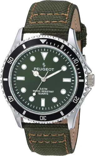 Vista 19 de Peugeot Reloj deportivo con bisel para hombre con correa de muñeca de lona negra