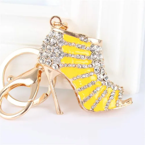 Vista 2 de JewelBeauty Lindo precioso tacón alto zapatos cristal llavero llavero colgante para mujeres bolso monedero (amarillo)