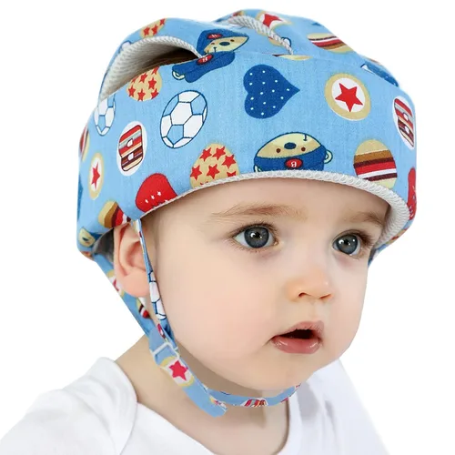 Vista 10 de Casco de bebé para niños pequeños, protector de cabeza para bebé, arnés de protección, suave y ajustable, protector de cabeza (azul)