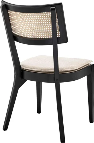 Vista 8 de Modway Caledonia - Silla auxiliar de comedor de madera con respaldo tejido de 19 pulgadas, color negro/beige