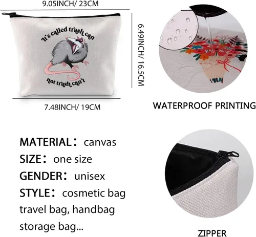 Vista 6 de XYANFA Bolsa de maquillaje con texto en inglés "It's Called Trash Can Not Trash Can't Zarigüeya", regalos para amantes de la zarigüeya, bolsa