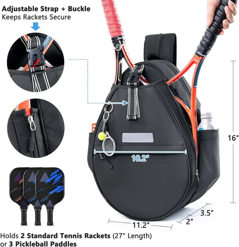 Vista 3 de Mochila de Tenis con Soporte para 2 Raquetas, Bolsa de Raqueta de Tenis de Cuero PU Resistente al Agua para Mujeres y Hombres, Mochila Deportiva