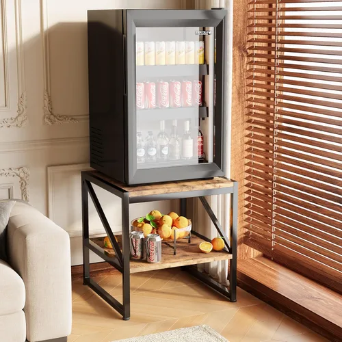 Vista 9 de Mesa auxiliar con estación de carga, mesa auxiliar cuadrada de 20 pulgadas con puertos USB y tomas de corriente, mini soporte para refrigerador