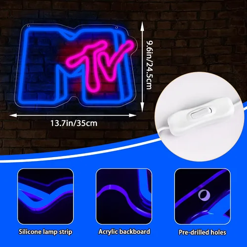 Vista 3 de Letrero de neón musical para decoración de pared, luz LED de música