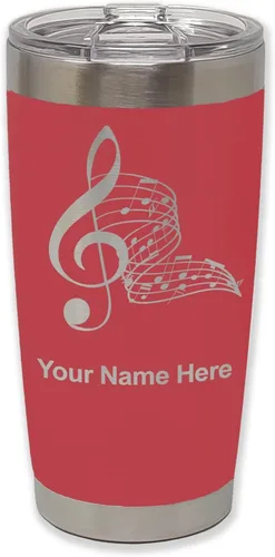 Vista 64 de LaserGram Vaso aislado al vacío de 20 onzas, notas musicales, grabado personalizado incluido (negro)