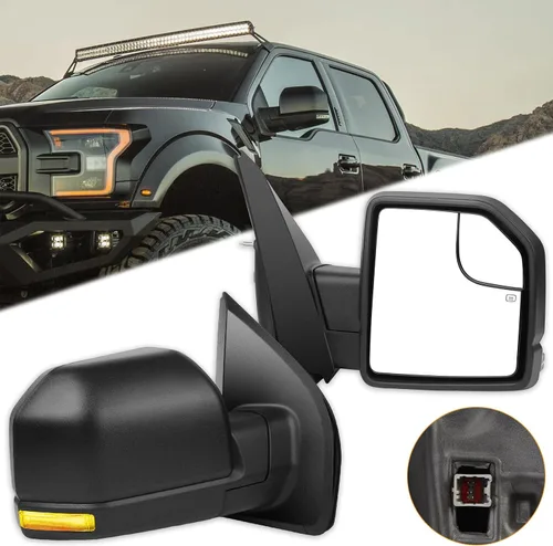 Vista 9 de Conjunto de espejo lateral del conductor o del pasajero para Ford F150 F250 F350 plegable manual, sin calefacción, color negro liso, paquete de 1