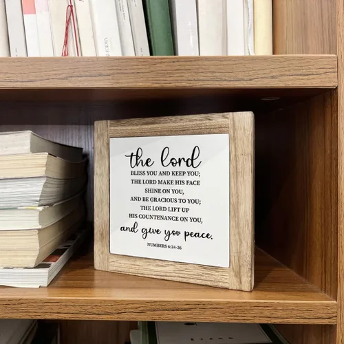 Vista 5 de Letrero de caja con versículo bíblico con números 6:24-26, con texto en inglés "The Lord Bless You and Keep You", placa de madera de regalo, letrero