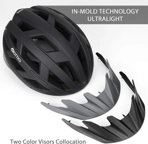 Vista 2 de Casco de bicicleta para adultos, hombres y mujeres, con luz - Casco de bicicleta de montaña y carretera con almohadillas de repuesto y visera
