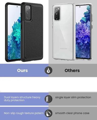 Vista 7 de Funda UNPEY para Samsung Galaxy S20 FE 5G: doble capa antideslizante negra Protección contra caídas de grado militar, textura mate, cubierta Negro