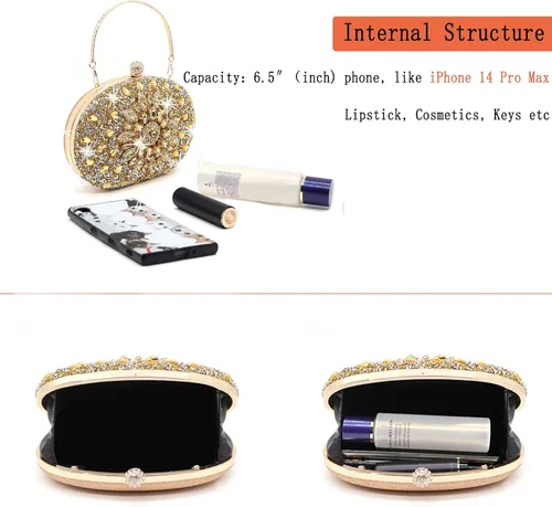 Vista 4 de Crbeqabe Bolso de mano de noche con diamantes de imitación para mujer, bolsos de mano con diamantes de novia, bolso de boda, baile de graduación