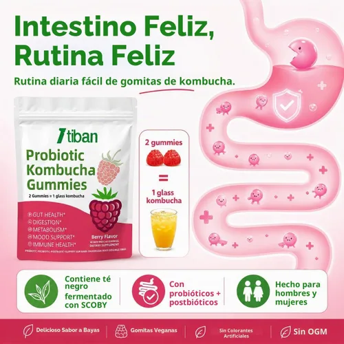 Vista 5 de Probiotic Kombucha Gummy, mujeres y hombres, sabor a bayas, 60