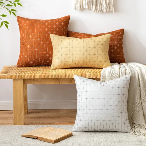 Vista 32 de MIULEE - Juego de 2 fundas de almohada decorativas de lino de arpillera navideñas, modernas, estilo campestre, rústicas, tejidas, con textura