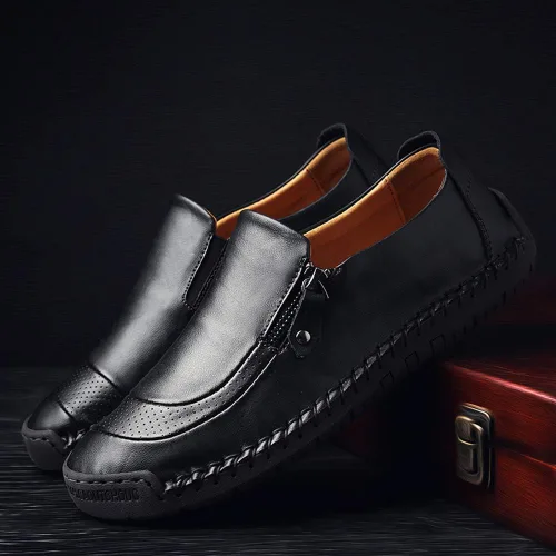 Vista 5 de Zapatos casuales de conducción para hombre con cremallera, mocasines ligeros, suaves y cómodos, zapatos Oxford para caminar
