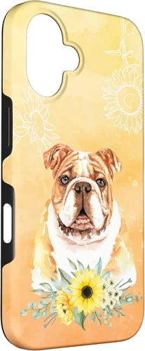 Vista 3 de iPhone 16 Cute English Bulldog Dog Bully - Sunflower Floral Flowers Case