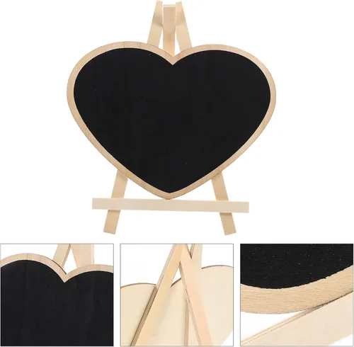 Vista 2 de 4 piezas de pizarra vertical caballete pizarra de mensajes de corazón letreros pizarra con base mini manualidades infantiles panel sándwich de madera