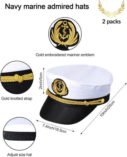 Vista 2 de SATINIOR Gorra de capitán de yate 2 piezas color azul marino para niños