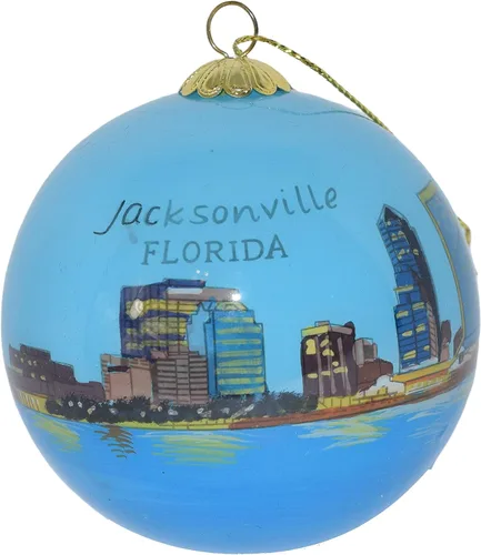 Vista 5 de Adorno navideño de vidrio soplado Sillas de playa Florida Pintado a mano en el interior Arte original Incluye caja de regalo
