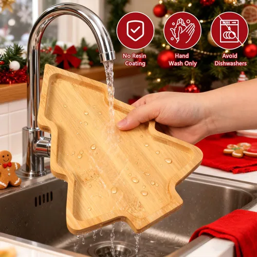 Vista 4 de BESTonZON Tabla de charcutería de árbol de Navidad, platos de plato de árbol de Navidad en forma de tablero de charcutería de madera