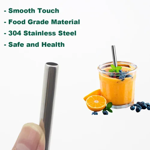 Vista 3 de Paquete de 12 popotes de metal extra cortos de 4.7 pulgadas, popotes reutilizables de acero inoxidable con cepillo de limpieza para tazas de café