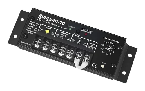 Vista 2 de Morningstar Sunlight 10A Controlador de carga solar (SL-10L-12V) - Regulador de panel solar para baterías de 12 voltios, control de iluminación