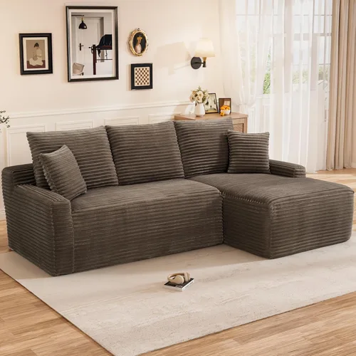 Vista 18 de Sofá modular sin hueso de 95 pulgadas, en forma de L con diván, tapicería de pana suave, asiento profundo, moderno y cómodo sofá para sala de estar