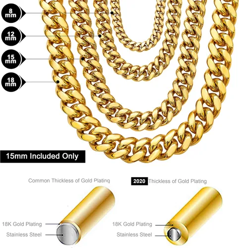 Vista 4 de Collar o pulsera de eslabones cubanos con cierre de caja de diseño para hombres de 0.236 in, 0.315 in, 0.394 in, 0.472 in, 0.591 in, 0.709 in, oro