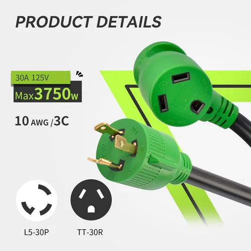 Vista 2 de RVMATE Cable adaptador de generador RV de 30 amperios a 30 amperios