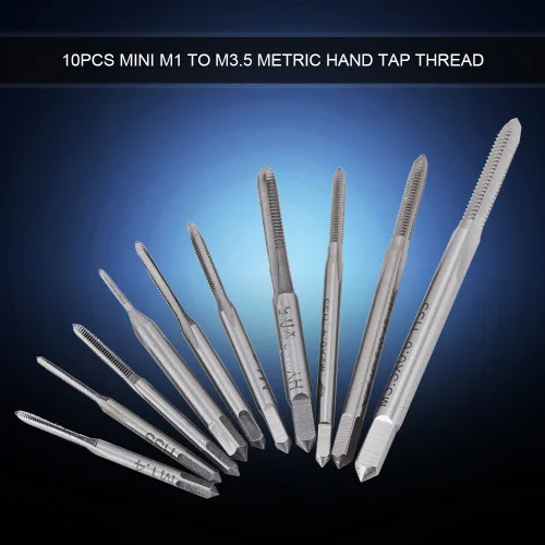 Vista 3 de 10 piezas de roscas de rosca de mano M1 a M3.5, HSS Mini Plug Tap Tornillo Juego de taladro Herramienta de roscado, M1, M1.2, M1.4, M1.6, M1.7