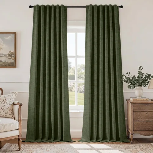 Vista 11 de HOMEIDEAS Cortinas de lino sintético azul polvoriento, 100% opacas, 96 Azul piedra