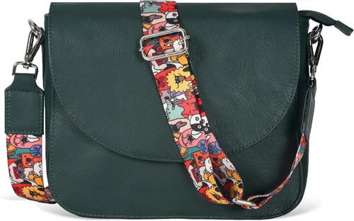 Vista 10 de Bolso bandolera de cuero genuino para mujer con correa ajustable, bolsillo para móvil y cremallera exterior e