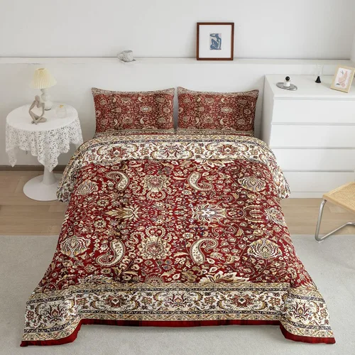 Vista 11 de Erosebridal Juego de edredón bohemio individual, juego de ropa de cama exótica bohemio, retro, azul, amarillo, degradado, rojo, floral, bohemio
