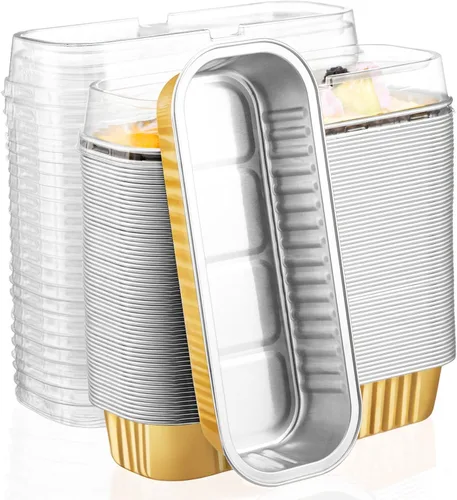 Vista 14 de EUSOAR Forros para magdalenas con tapas, 30 unidades de ramekins de papel de aluminio de 6.8 oz, mini moldes para pan de aluminio desechables