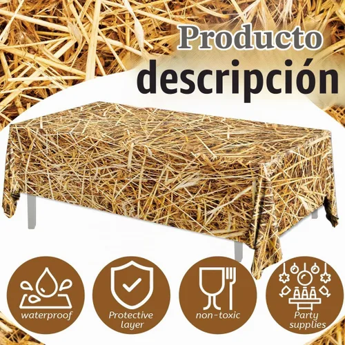 Vista 5 de 3 manteles de paja, mantel de heno de granja, decoración de pacas de heno con estrellas para mesa temática de vaquero occidental, decoraciones