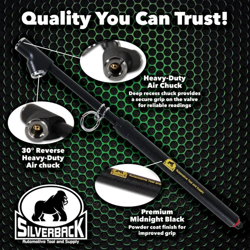 Vista 2 de Silverback Automotive - Medidor de presión de neumáticos de doble pie profesional para camión, acabado texturizado con recubrimiento en polvo negro