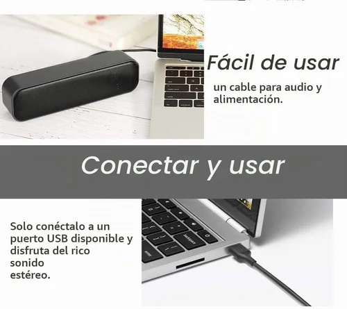 Vista 4 de Altavoz USB para computadora de escritorio, barra de sonido portátil Mini Negro