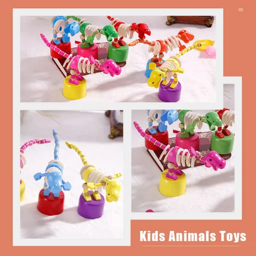Vista 5 de 2pcs Pulgar de madera Push Puppet Finger Dinosaur con base de prensa de madera