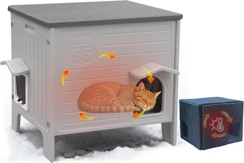 Vista 12 de Deblue Casa de Gatos al Aire Libre Resistente a la Intemperie Grande de Plástico con Puerta de Escape para Gatos Interiores Impermeable Refugio