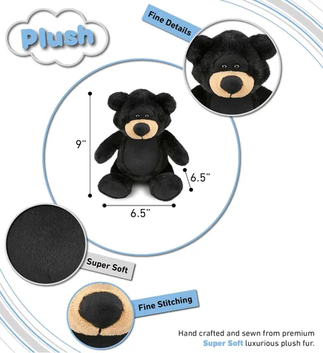 Vista 3 de DolliBu Oso negro de peluche, oso negro suave y abrazable, adorable juguete de peluche de oso para jugar, lindo regalo de vida salvaje para niños