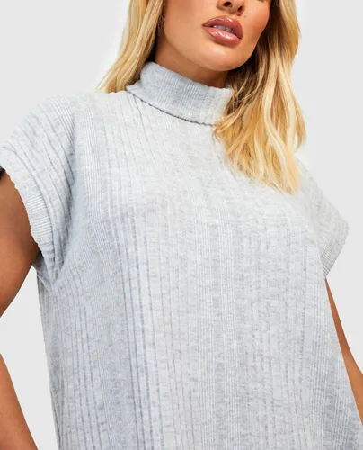 Vista 5 de Viottiset Vestido de suéter de gran tamaño con cuello alto para mujer, sin mangas, acanalado, tipo túnica, chaleco