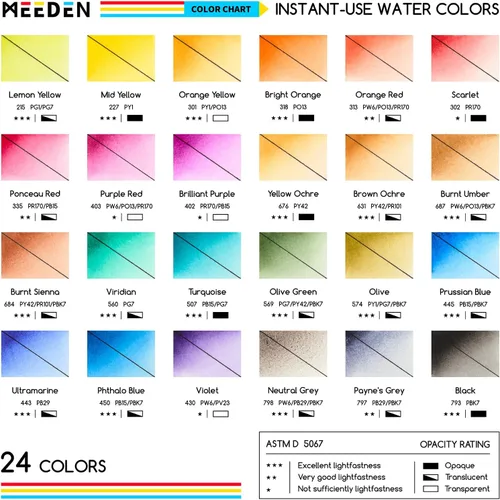 Vista 4 de MEEDEN Juego de pintura de acuarela, suministros de pintura de 24 colores con 10 papeles de acuarela y pincel, kit de pintura artística portátil