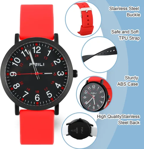 Vista 5 de FIZILI Reloj de enfermera para mujeres, hombres, profesionales médicos, estudiantes, fácil de leer, 24 horas, reloj luminoso con banda de silicona