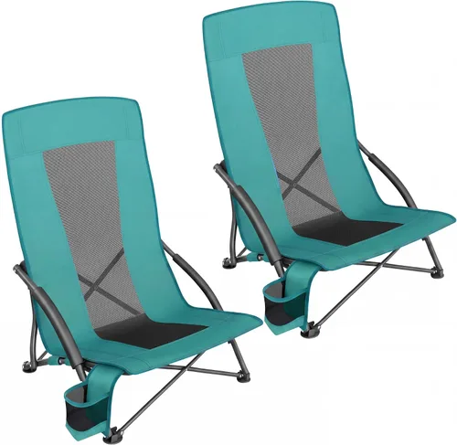 Vista 13 de SONGMICS Juego de 2 sillas de playa portátiles para adultos, carga máxima de 330 lb cada una, respaldo alto, portavasos, ligeras, resistentes