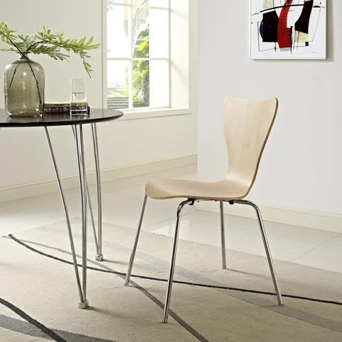 Vista 2 de Modway Ernie Mid-Century - Silla apilable de madera moderna para cocina y comedor en color natural Beige