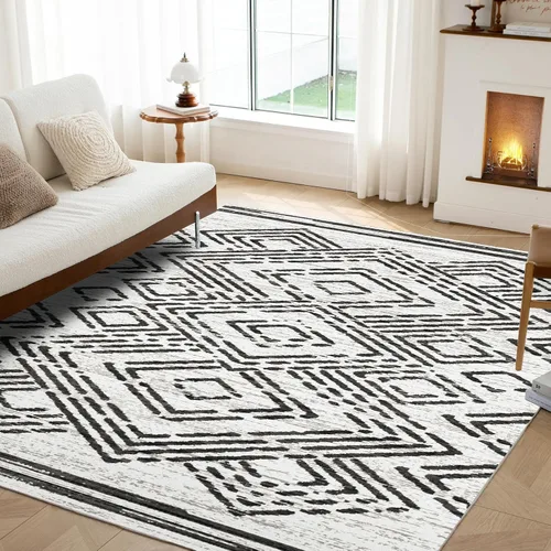 Vista 51 de Auemtyn Alfombra de área de 8 x 10 pies para sala de estar, alfombra lavable con parte trasera antideslizante, alfombra de pelo bajo para gris