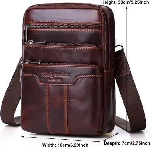 Vista 3 de Hebetag Bolso bandolera de cuero pequeño para hombres y mujeres, para viajes al aire libre, negocios